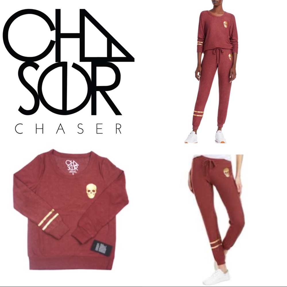 NWT ✨SET✨Chaser Long Sleeve Skull ＆ Stripes Pullover Top Sweatshirt and jogger